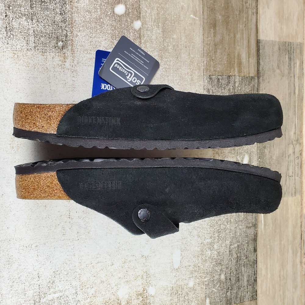 Birkenstock Boston Sandals Mens 9 / Womens 11 Black Leather Soft Footbed - Picture 6 of 11